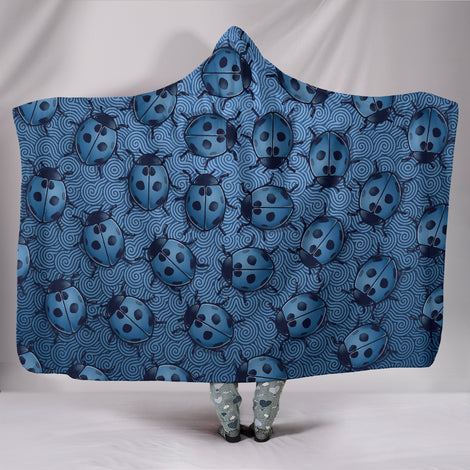 Lady Bug Swirl Hooded Blanket - Blue