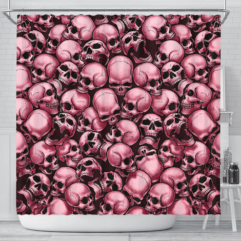 Skull Pile Shower Curtain - Red