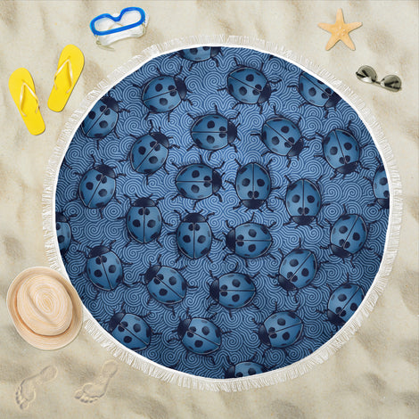 Lady Bug Swirl Beach Blanket - Blue