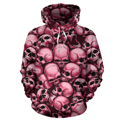 Skull Pile All Over Print Hoodie - Red