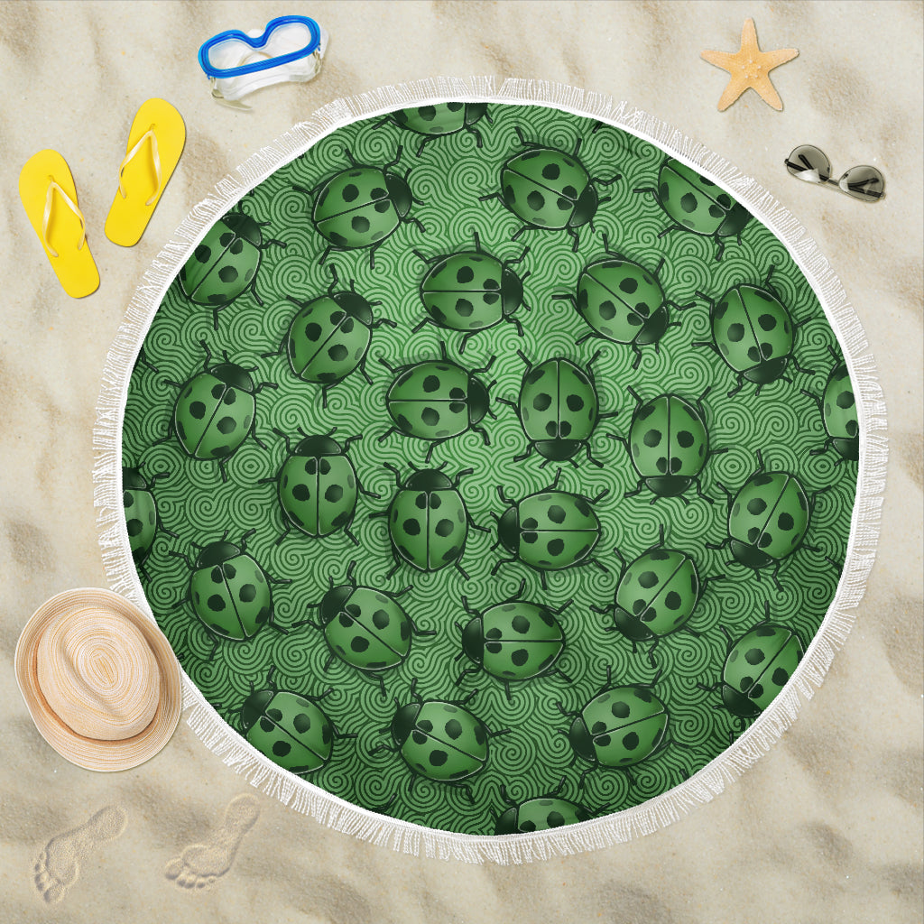 Lady Bug Swirl Beach Blanket - Green