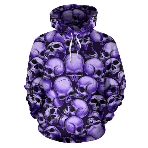 Skull Pile All Over Print Hoodie - Purple