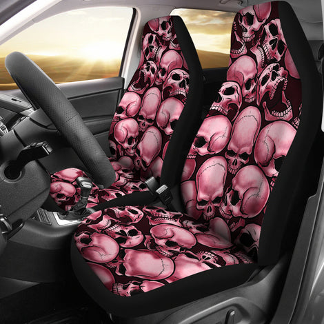 Skull Pile Car Seat Covers - Red