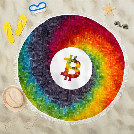 Bitcoin Circuit Board Beach Blanket - Tie Dye