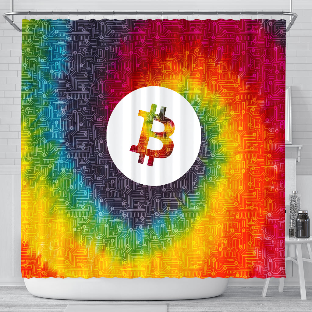 Bitcoin Circuit Board Shower Curtain - Tie Dye