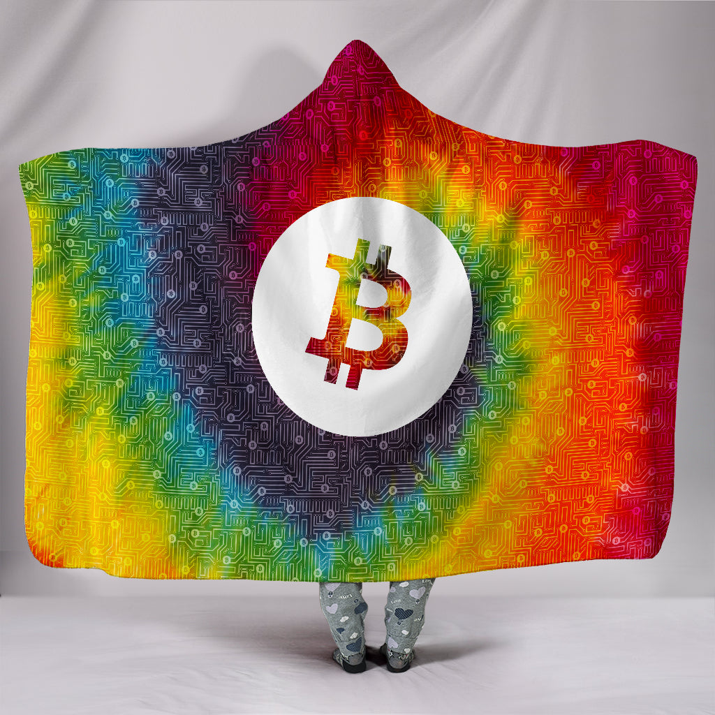 Bitcoin Circuit Board Hooded Blanket - Tie Dye