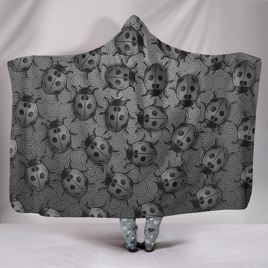 Lady Bug Swirl Hooded Blanket - Gray