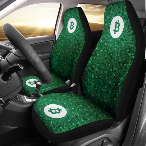 Bitcoin Circuit Board Car Seat Covers - Green