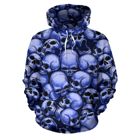 Skull Pile All Over Print Hoodie - Blue