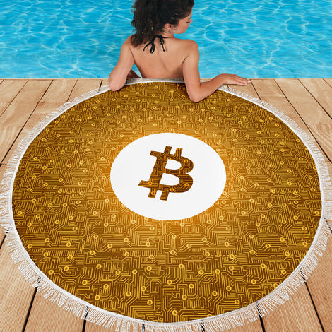 Bitcoin Circuit Board Beach Blanket - Orange