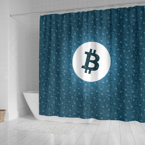 Bitcoin Circuit Board Shower Curtain - Blue