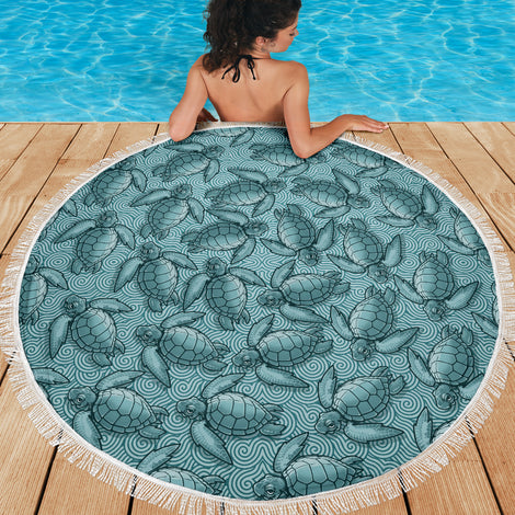 Turtle Swirl Beach Blanket - Teal