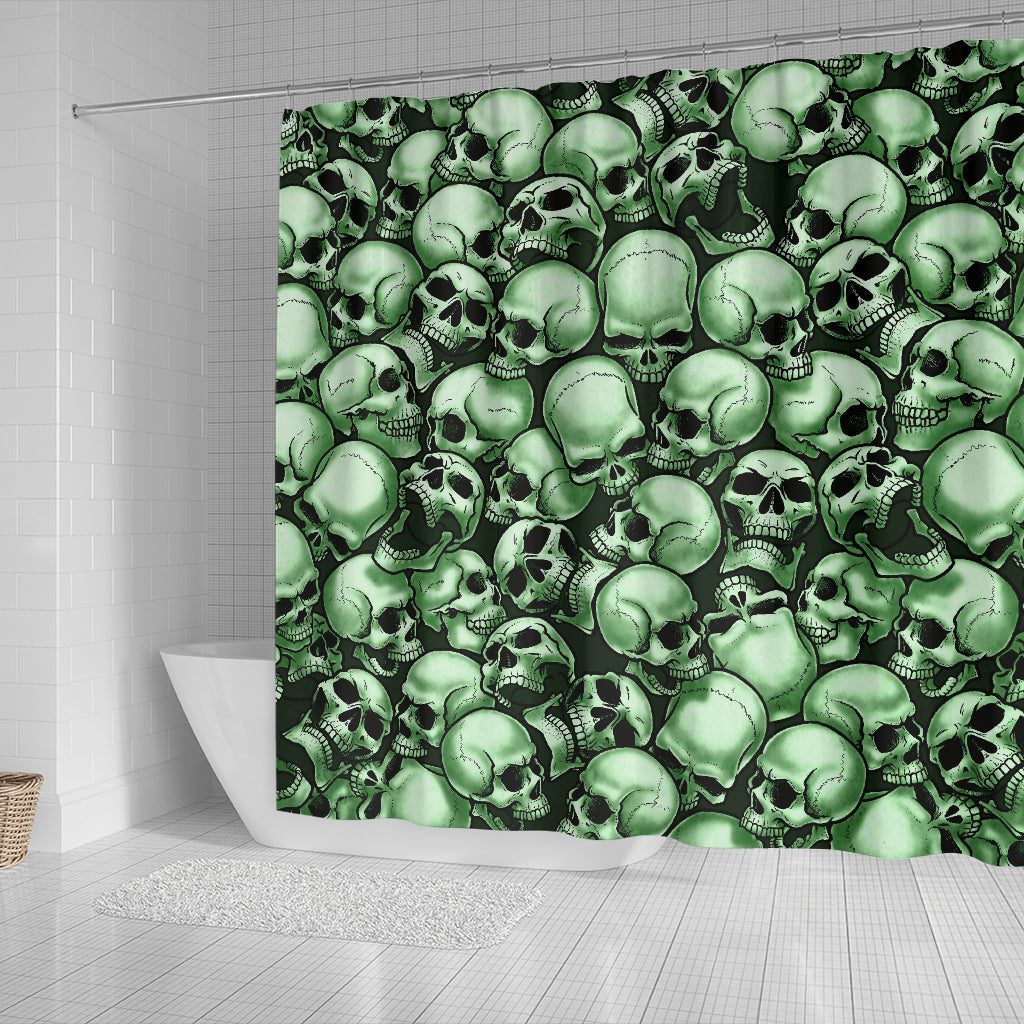 Skull Pile Shower Curtain - Green