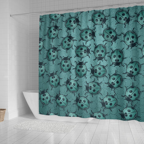 Lady Bug Swirl Shower Curtain - Teal