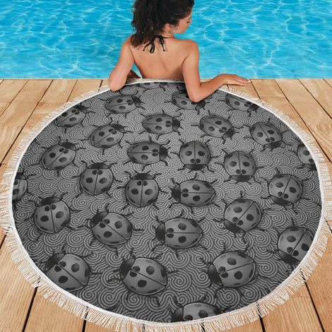 Lady Bug Swirl beach Blanket - Black & White
