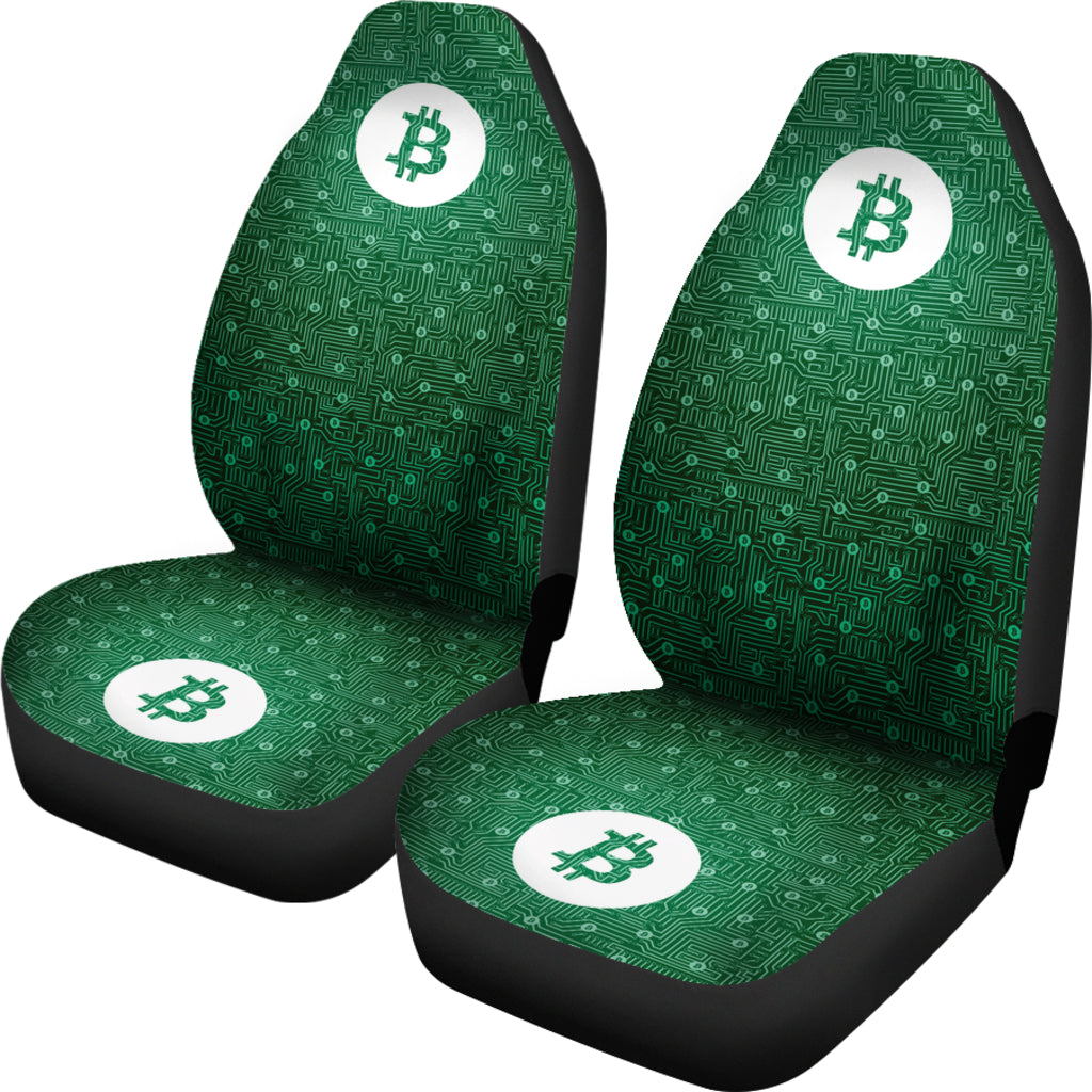 Bitcoin Circuit Board Car Seat Covers - Green