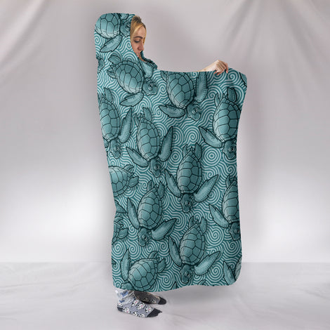 Turtle Swirl Hooded Blanket - Teal