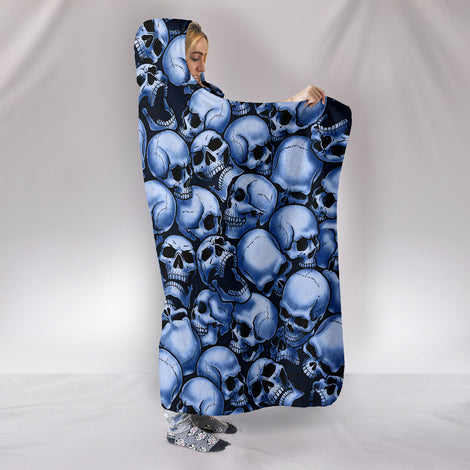 Skull Pile Hooded Blanket - Blue