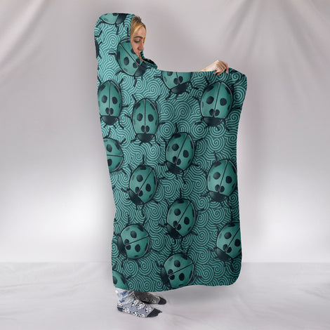 Lady Bug Swirl Hooded Blanket - Teal