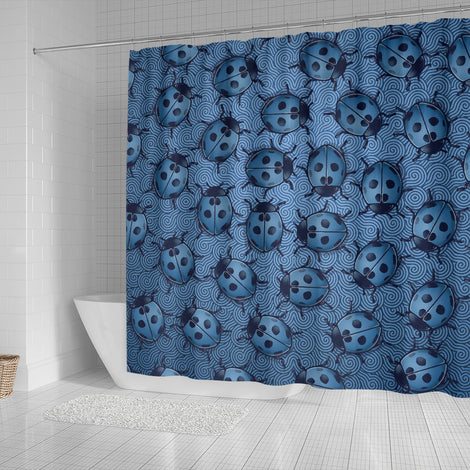 Lady Bug Swirl Shower Curtain - Blue