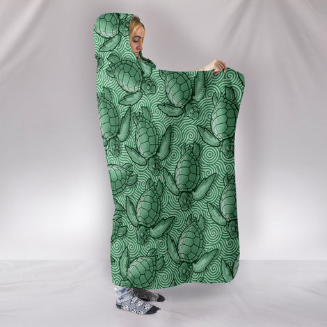 Turtle Swirl Hooded Blanket - Green