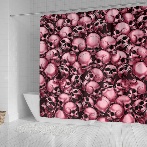 Skull Pile Shower Curtain - Red