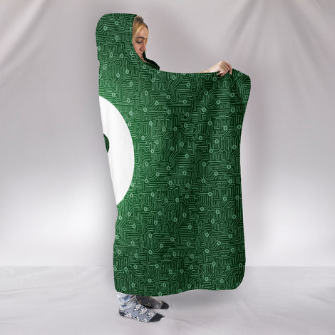 Bitcoin Circuit Board Hooded Blanket - Green