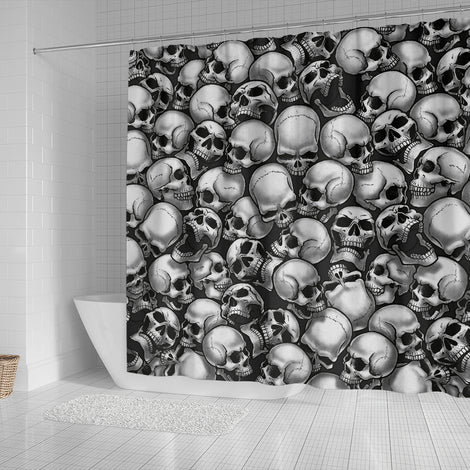 Skull Pile Shower Curtain - Black & White