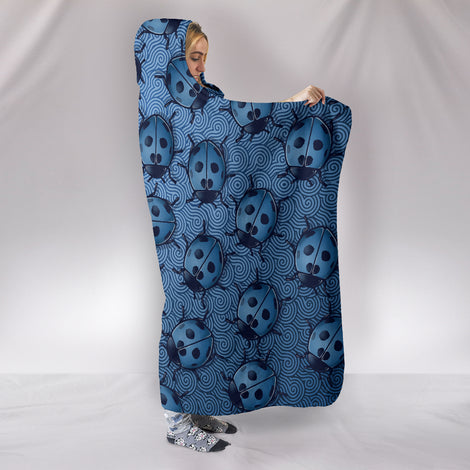 Lady Bug Swirl Hooded Blanket - Blue
