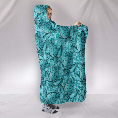 Turtle Swirl Hooded Blanket - Blue