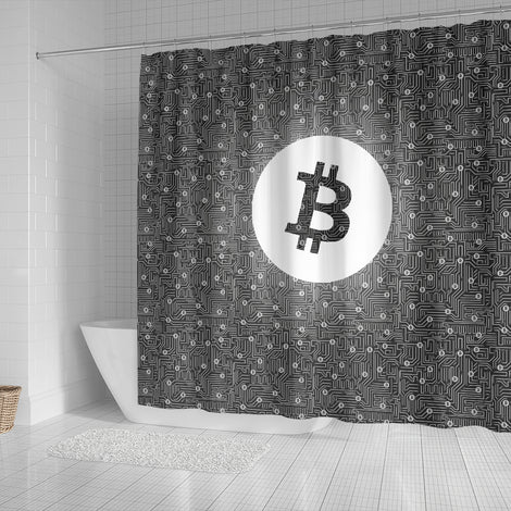 Bitcoin Circuit Board Shower Curtain - Gray