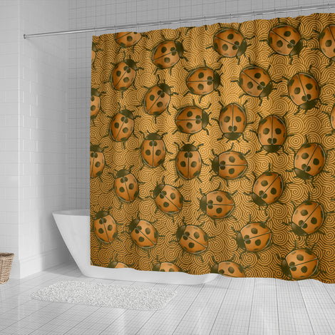 Lady Bug Swirl Shower Curtain - Orange