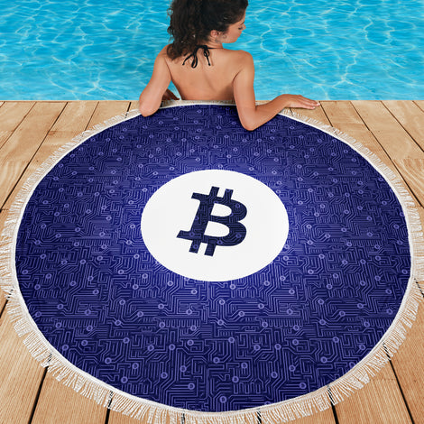 Bitcoin Circuit Board Beach Blanket - Purple