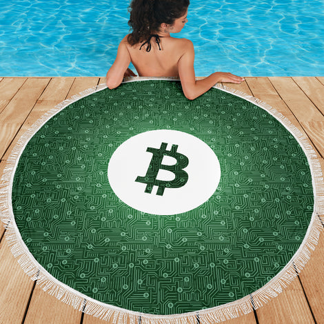Bitcoin Circuit Board Beach Blanket - Green