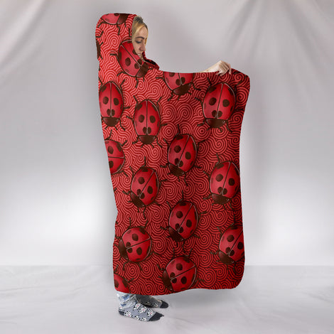 Lady Bug Swirl Hooded Blanket - Red