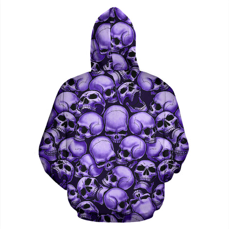 Skull Pile All Over Print Hoodie - Purple