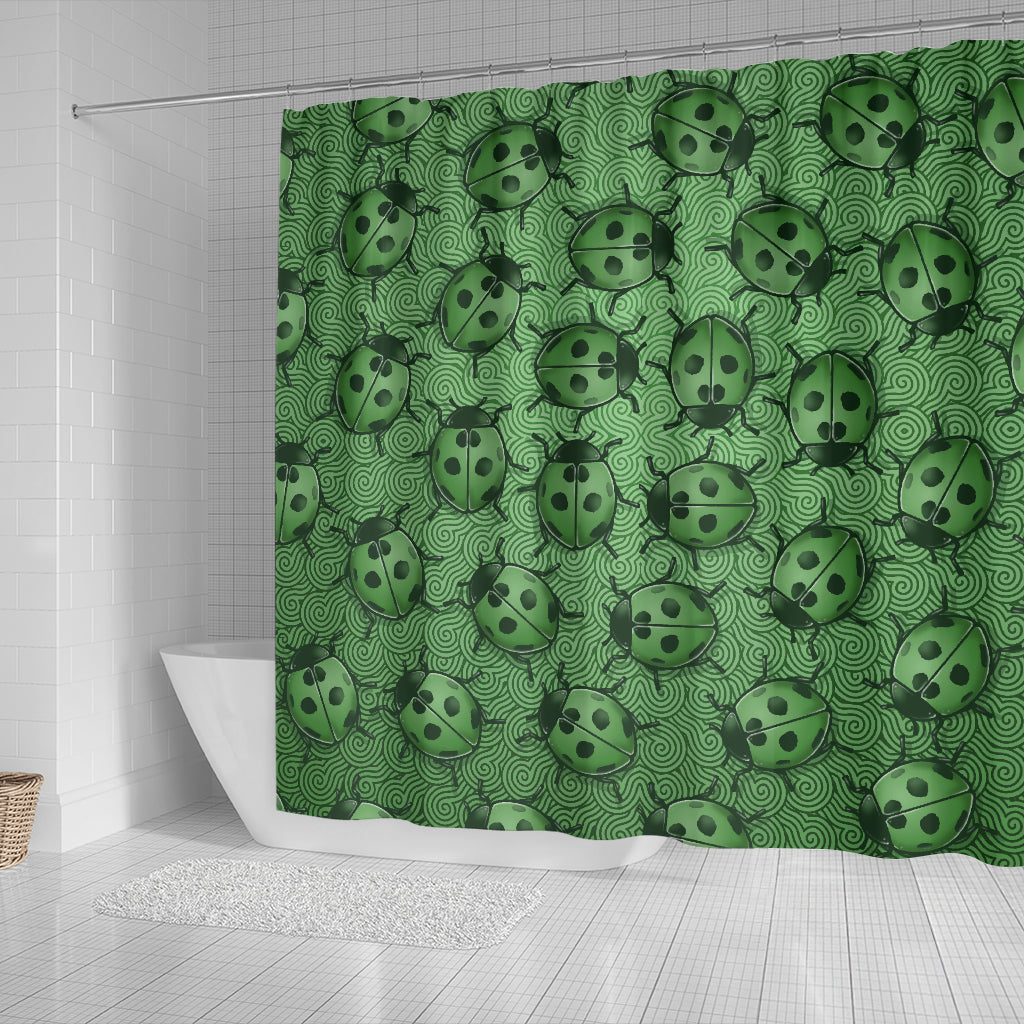 Lady Bug Swirl Shower Curtain - Green