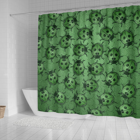 Lady Bug Swirl Shower Curtain - Green