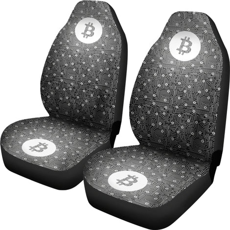 Bitcoin Circuit Board Car Seat Cover - Black & White