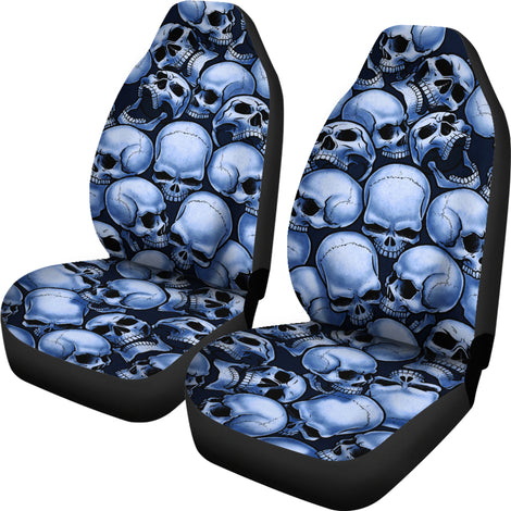 Skull Pile Car Seat Covers - Blue