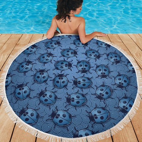 Lady Bug Swirl Beach Blanket - Blue