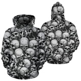 Skull Pile All Over Print Hoodie - Black & White
