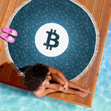 Bitcoin Circuit Board Beach Blanket - Blue