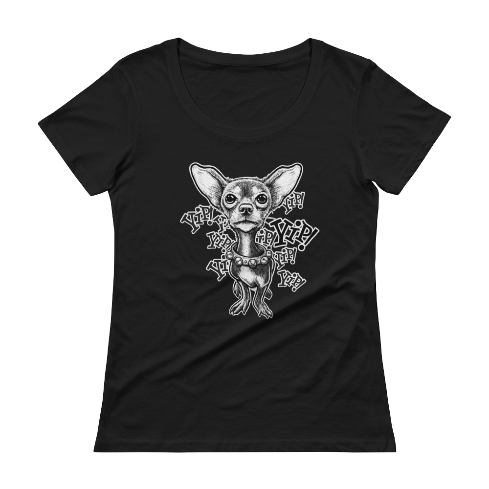 ChihuaWOW - Ladies' Black Scoopneck Chihuahua T-Shirt