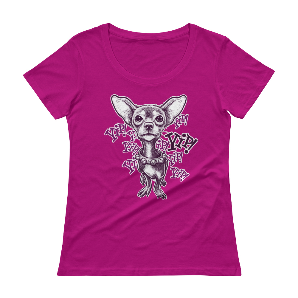 ChihuaWOW - Ladies' Raspberry Scoopneck Chihuahua T-Shirt